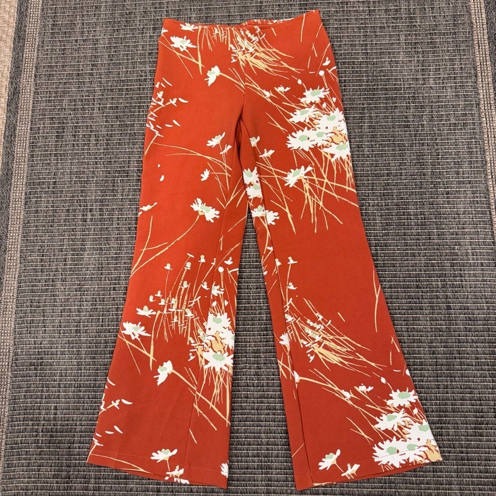 Urban Outfitters Burnt Orange Floral Boot‑Cut Pants